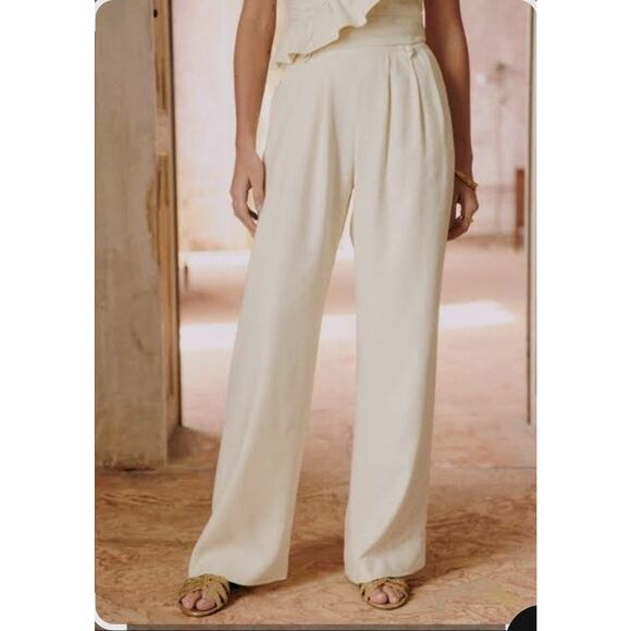 Nwt Sezane Loulou Trousers Ecru Cream High Rise Wide Legs Size 40/Us 8 Read Pls - Picture 2 of 12